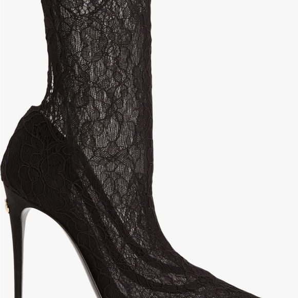 Dolce & Gabbana Lace Boots stiletto Gold D&G Logo Luxury Fashion Style - Picture 12 of 15